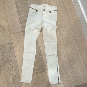 Off white denim zipper detail ankle skinny low rise jeans Zara 34 0